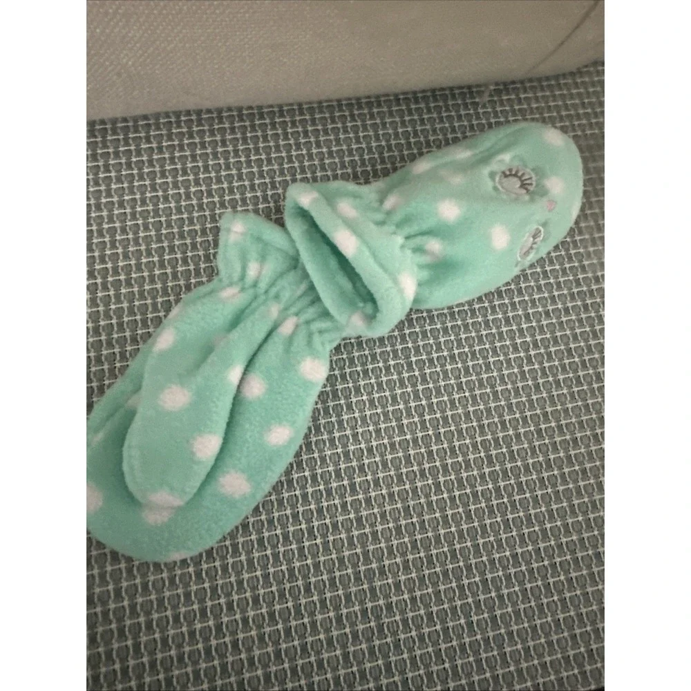 Baby Toddler Fleece Mittens Aqua Mint Polka Dot Owl Face Unknown Size